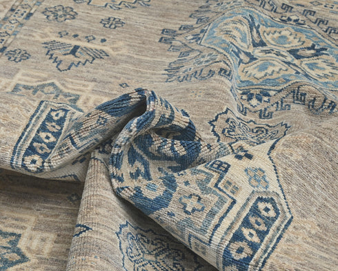 5x7 Ft Kazak Brown Blue Afghan Hand Knotted Geometric Wool Area Rug